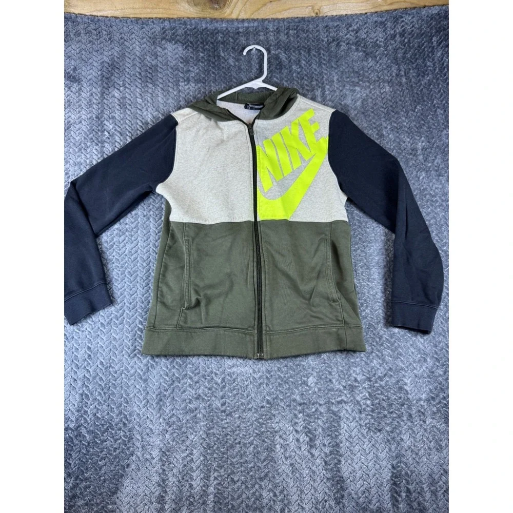 Nike Full Zip Hoodie Jacket Boys Large Color-Block Long Sleeve Logo Standard Fit